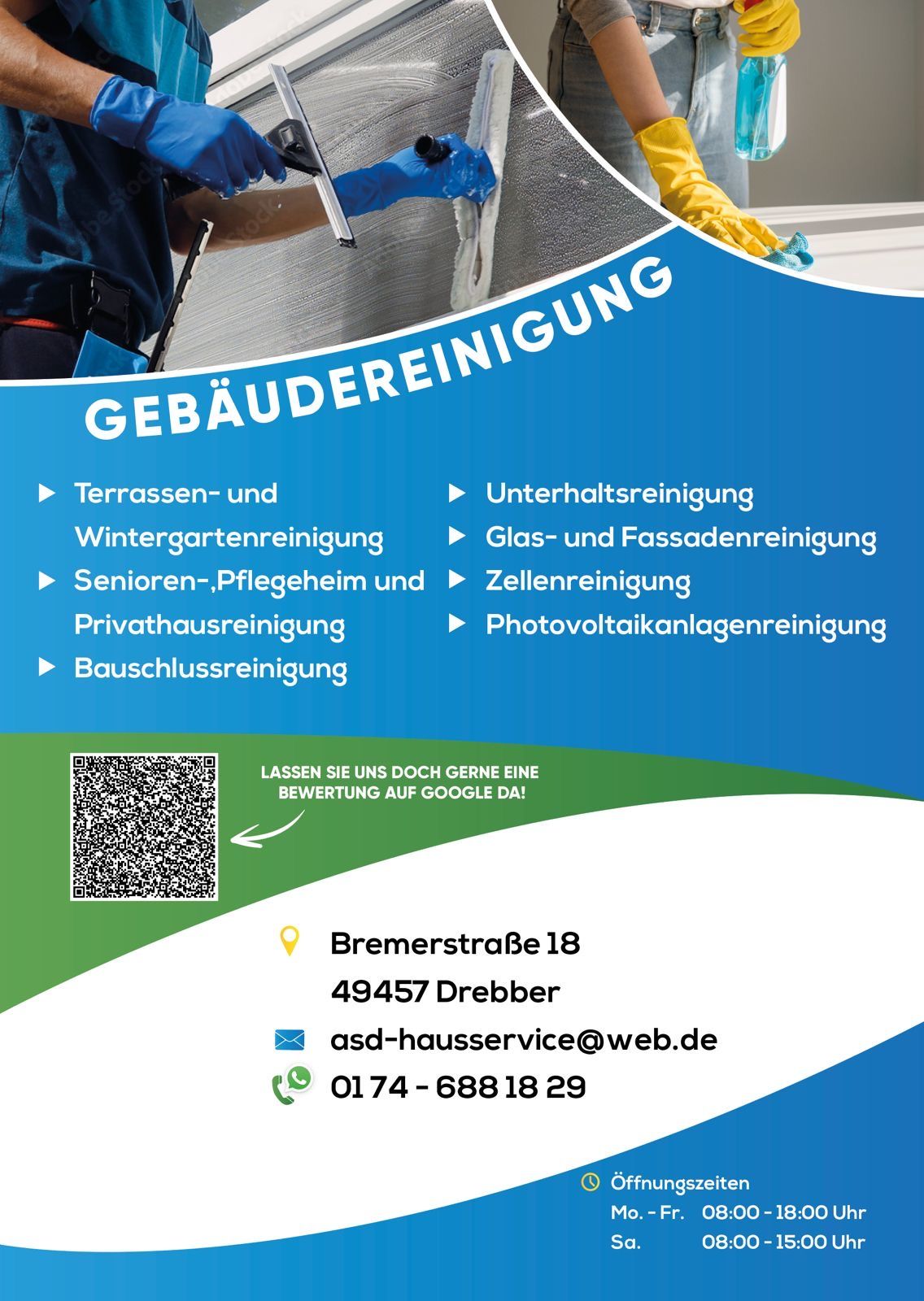 Gebäudereinigung Flyer - Professionelle Reinigung und Entrümpelung von ASD Hausservice in Drebber